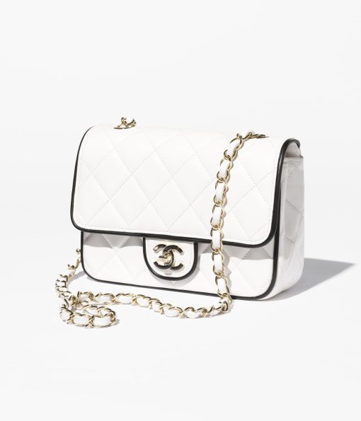 CHANEL MINI FLAP LAMBSKIN GOLD TONE METAL WHITE BAG