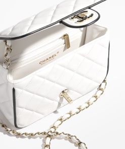 CHANEL MINI FLAP LAMBSKIN GOLD TONE METAL WHITE BAG