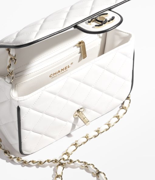 CHANEL MINI FLAP LAMBSKIN GOLD TONE METAL WHITE BAG