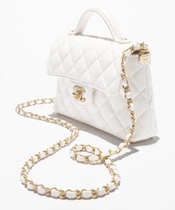 CHANEL SMALL FLAP WITH TOP HANDLE LAMBSKIN WHITE BAG