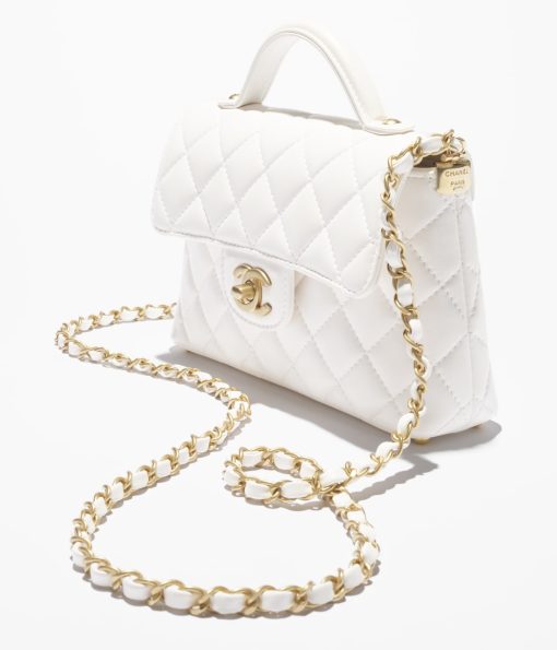 CHANEL SMALL FLAP WITH TOP HANDLE LAMBSKIN WHITE BAG