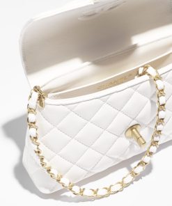 CHANEL SMALL FLAP WITH TOP HANDLE LAMBSKIN WHITE BAG