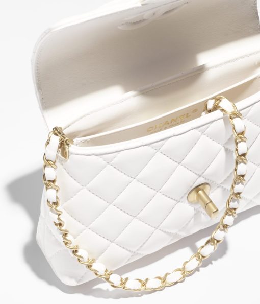 CHANEL SMALL FLAP WITH TOP HANDLE LAMBSKIN WHITE BAG