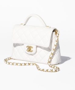 CHANEL SMALL FLAP WITH TOP HANDLE LAMBSKIN WHITE BAG