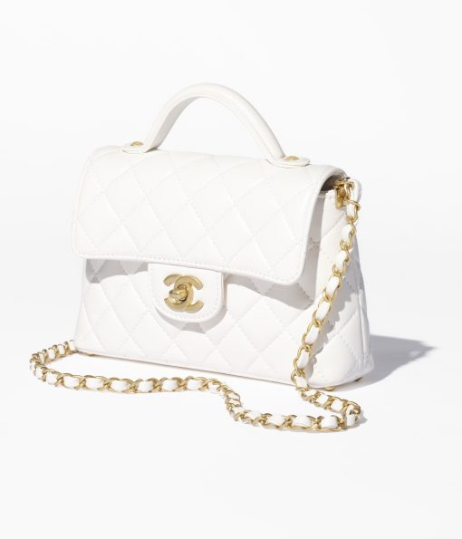 CHANEL SMALL FLAP WITH TOP HANDLE LAMBSKIN WHITE BAG