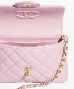 CHANEL SMALL FLAP TOP HANDLE LAMBSKIN PINK BAG