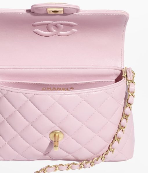 CHANEL SMALL FLAP TOP HANDLE LAMBSKIN PINK BAG