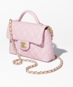 CHANEL SMALL FLAP TOP HANDLE LAMBSKIN PINK BAG