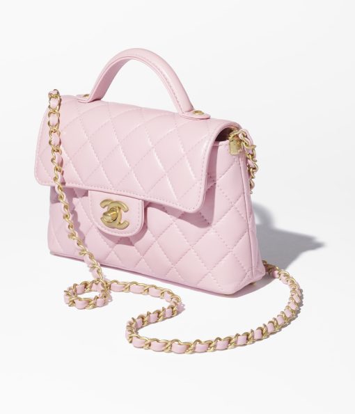 CHANEL SMALL FLAP TOP HANDLE LAMBSKIN PINK BAG