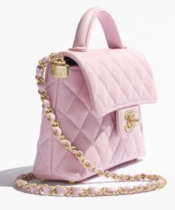 CHANEL SMALL FLAP TOP HANDLE LAMBSKIN PINK BAG