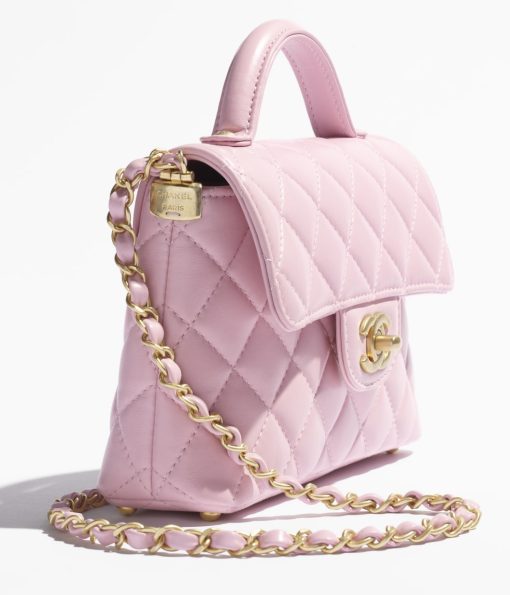 CHANEL SMALL FLAP TOP HANDLE LAMBSKIN PINK BAG